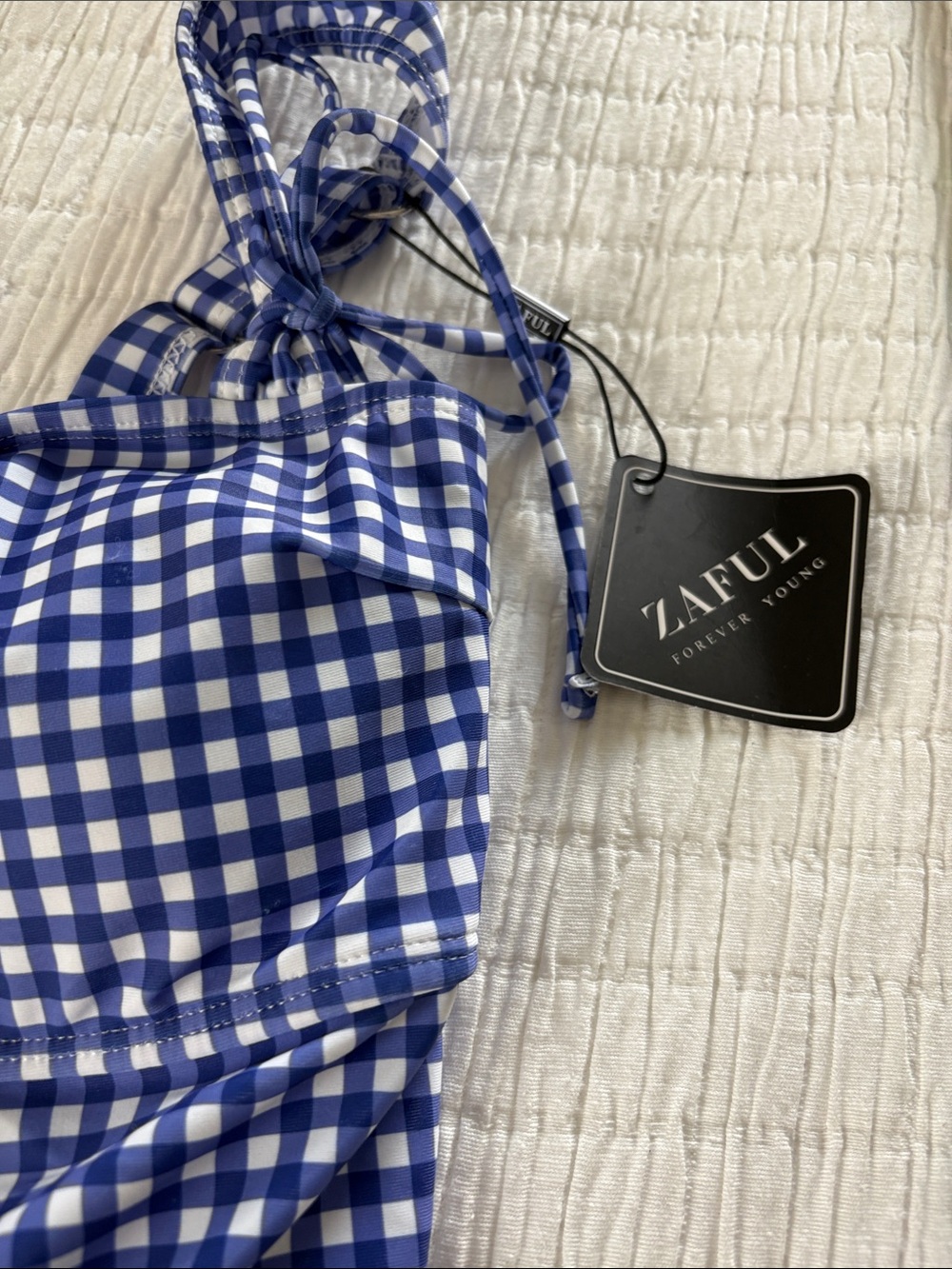Zaful Blue Gingham Tie-Seat Tankini Bikini Set - Picture 3 of 5